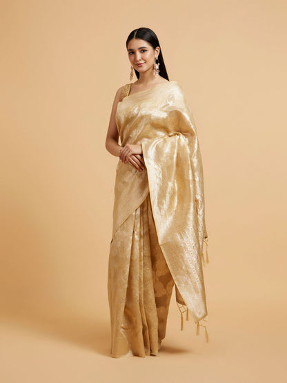 Mohey Cream Beige Floral Patterned Saree - view 3