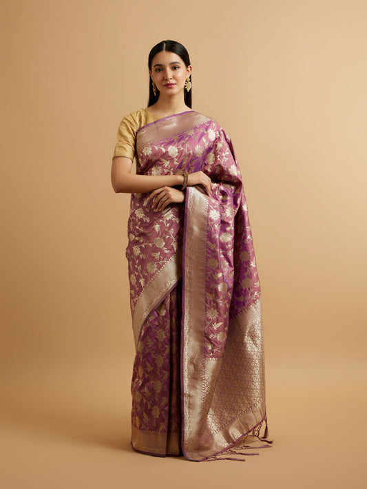 Mohey Purple Bel Buti Patterned Saree