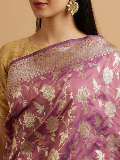 Mohey Purple Bel Buti Patterned Saree - view 4