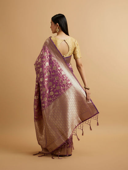 Mohey Purple Bel Buti Patterned Saree - view 5