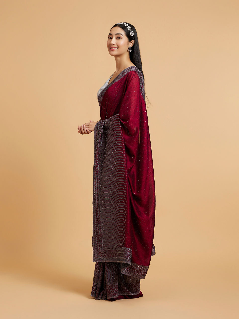 Mohey Wine Elegance Drape Saree - view 3