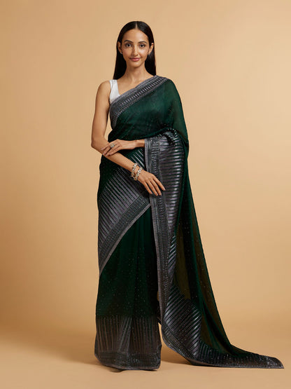 Mohey Bottle Green Stone Embellished Saree