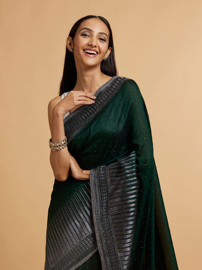 Mohey Bottle Green Stone Embellished Saree - view 2