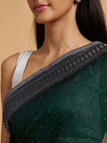 Mohey Bottle Green Stone Embellished Saree - view 4