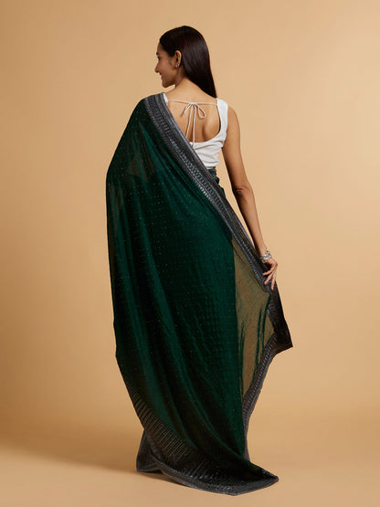 Mohey Bottle Green Stone Embellished Saree - view 5
