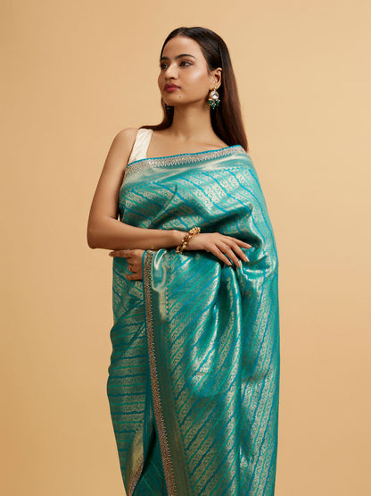 Mohey Rama Green Bel Patterned Saree - view 2