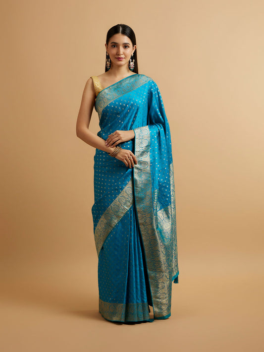 Mohey Teal Blue Floral Buta Patterned Saree