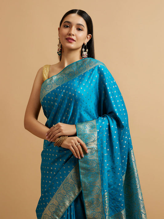 Mohey Teal Blue Floral Buta Patterned Saree - view 2