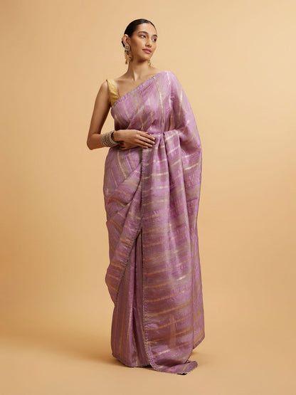 Mohey Purple Linear Embroidered Saree with Sequin Work