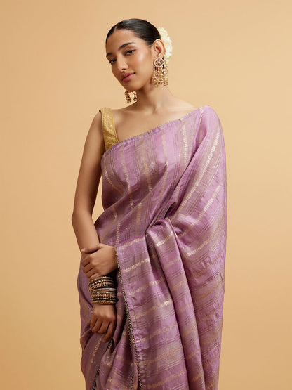 Mohey Purple Linear Embroidered Saree with Sequin Work - view 2