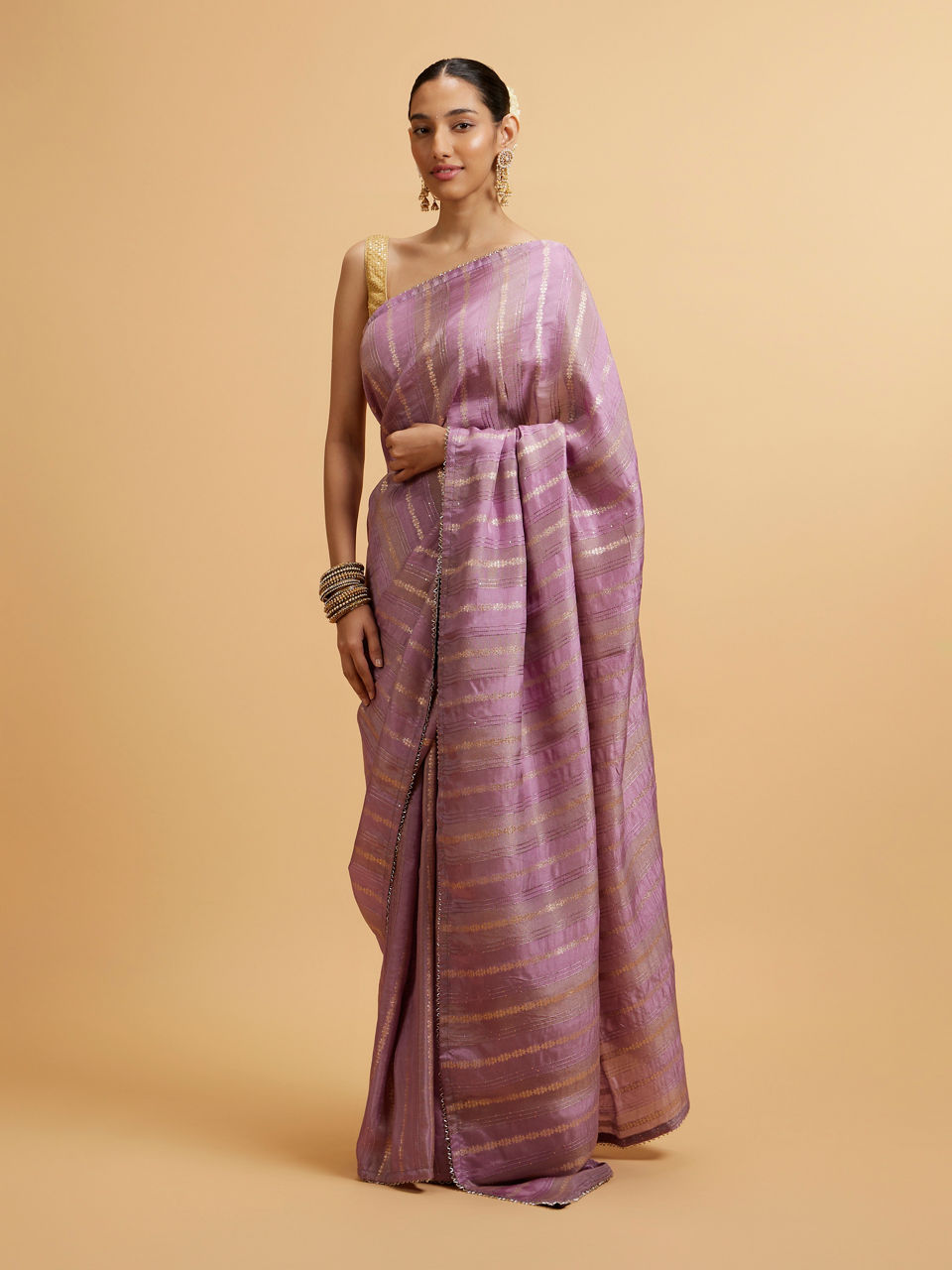 Mohey Purple Linear Embroidered Saree with Sequin Work - view 3