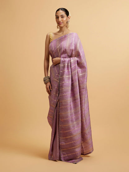Mohey Purple Linear Embroidered Saree with Sequin Work - view 3