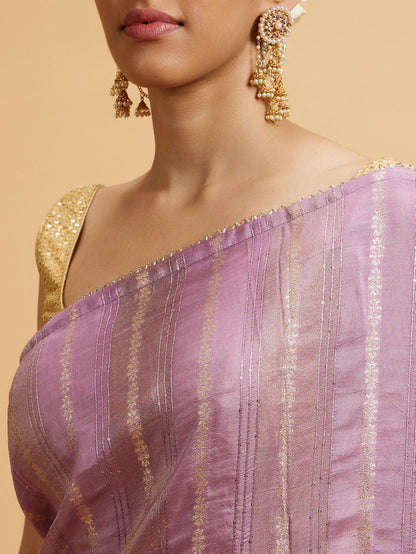 Mohey Purple Linear Embroidered Saree with Sequin Work - view 4