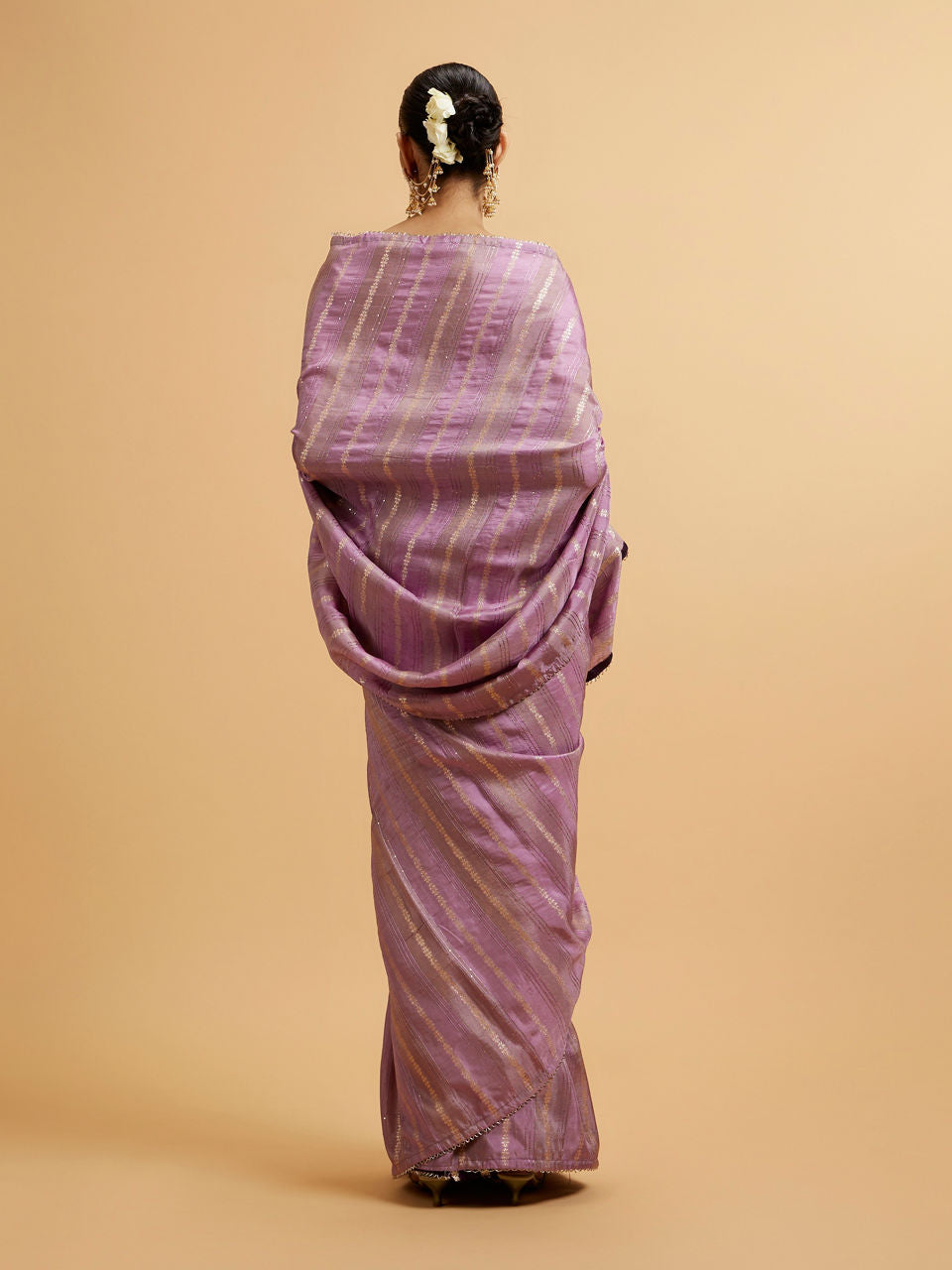 Mohey Purple Linear Embroidered Saree with Sequin Work - view 5