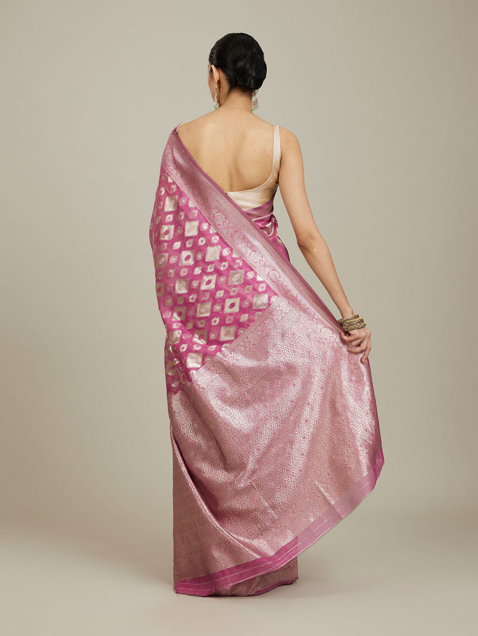 Mohey Purple Ikat Diamond Patterned Saree - view 5