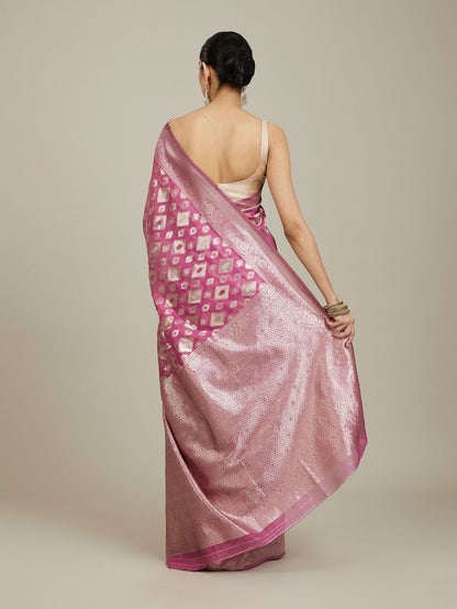 Mohey Purple Ikat Diamond Patterned Saree - view 5