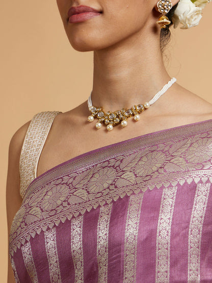 Mohey Dark Purple Floral Patterned Saree - view 4