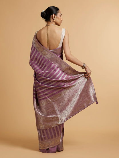 Mohey Dark Purple Floral Patterned Saree - view 5