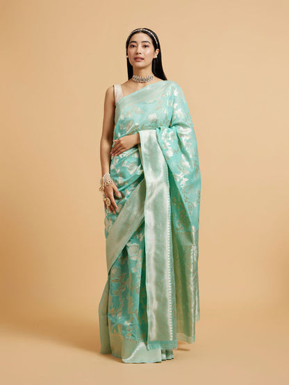 Mohey Sea Green Bel Buti Patterned Saree