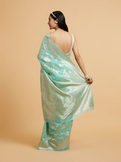 Mohey Sea Green Bel Buti Patterned Saree - view 5