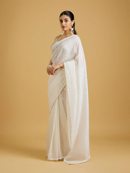 Mohey Ethereal Cream Organza Saree - view 3