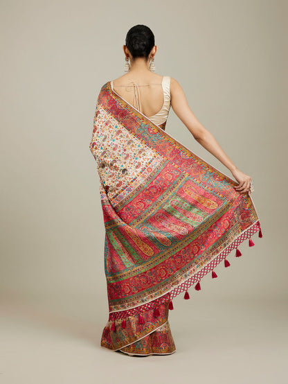 Mohey Cream White Floral Jaal Patterned Saree with Paisley Motifs - view 5
