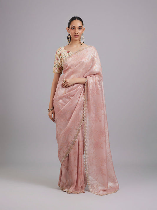 Mohey Pink Elegance Chinon Saree