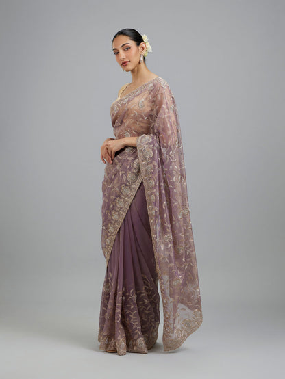 Mohey Lavish Purple Net Saree - view 3