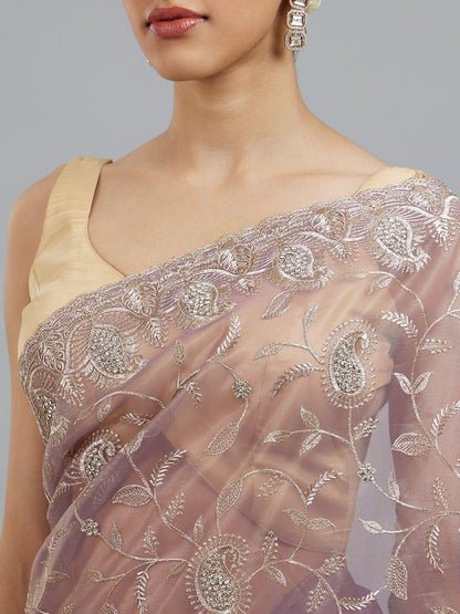 Mohey Lavish Purple Net Saree - view 4