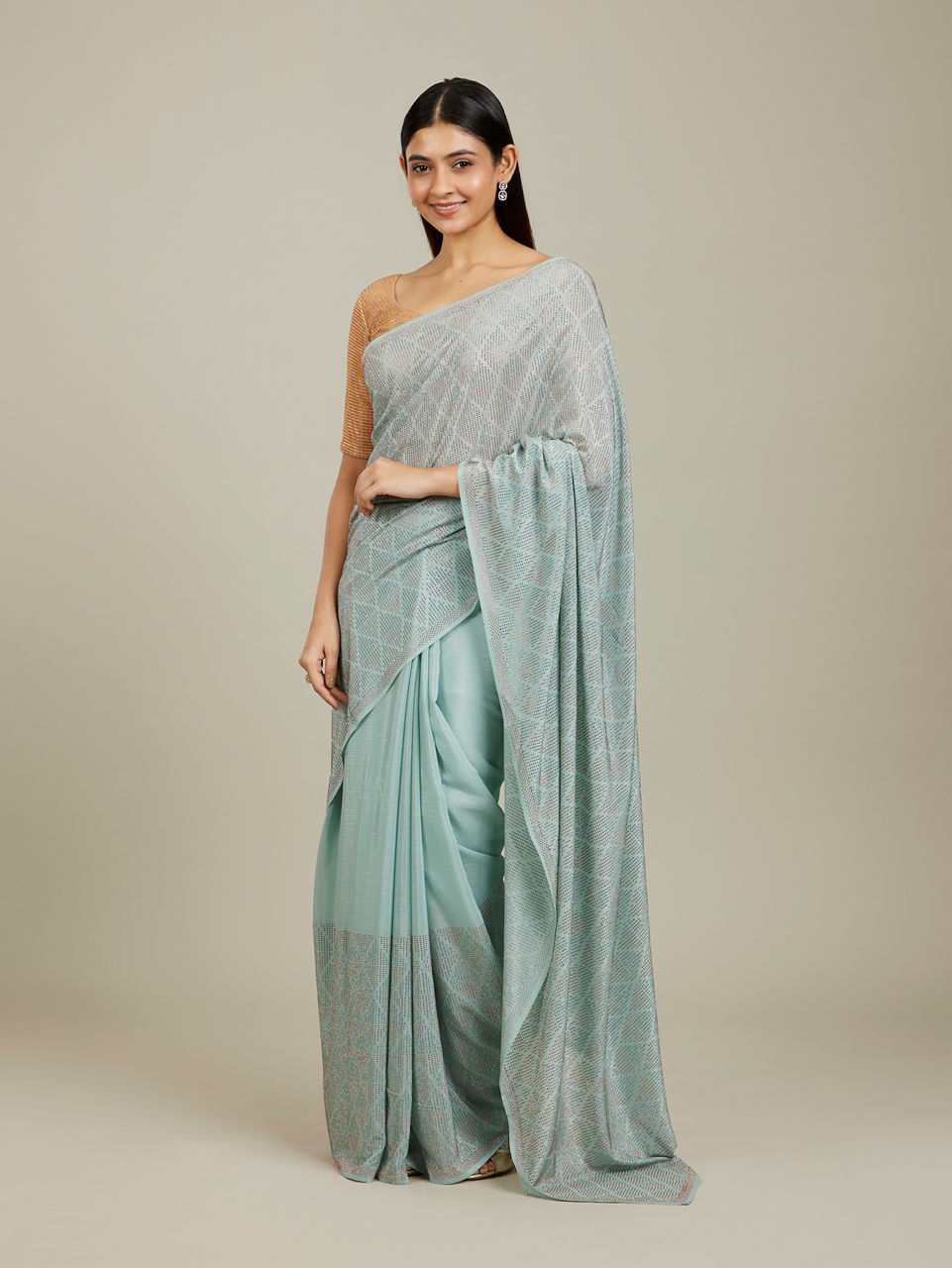 Mohey Blue Elegance Chinon Saree - view 3