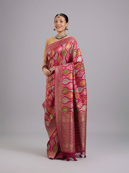 Mohey Enchanting Pink Satin Saree - view 3