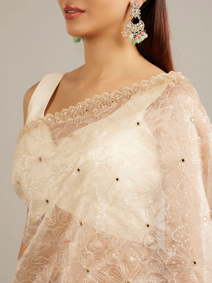 Mohey Elegant Cream Classic Saree - view 4