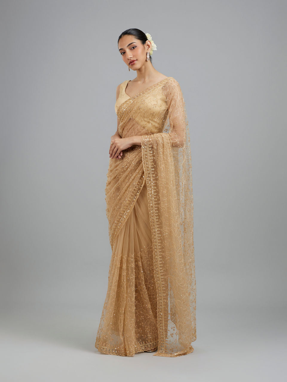 Mohey Beige Net Festive Saree - view 3