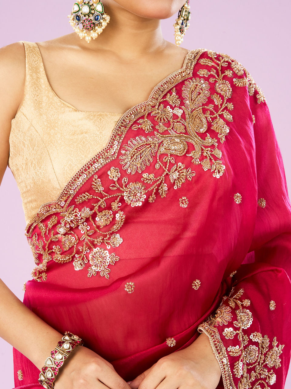 Mohey Blossomed Pink Organza Saree - view 4