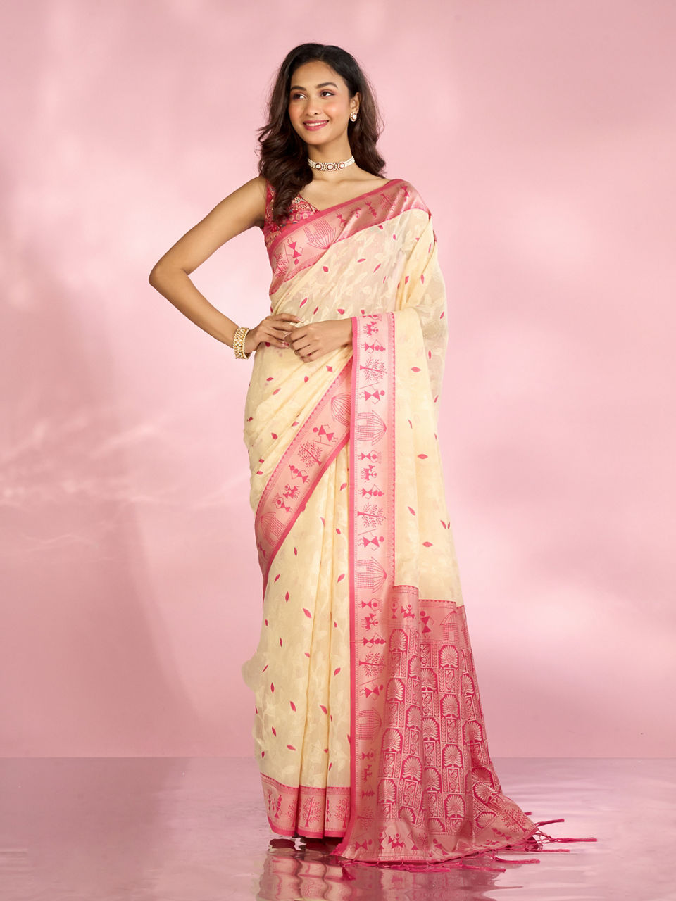 Mohey Elegant Rani Pink Saree