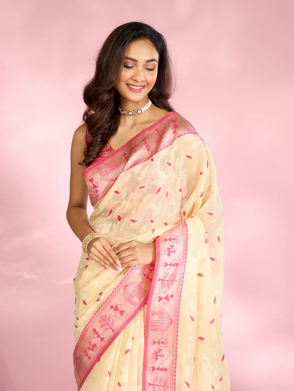 Mohey Elegant Rani Pink Saree - view 2