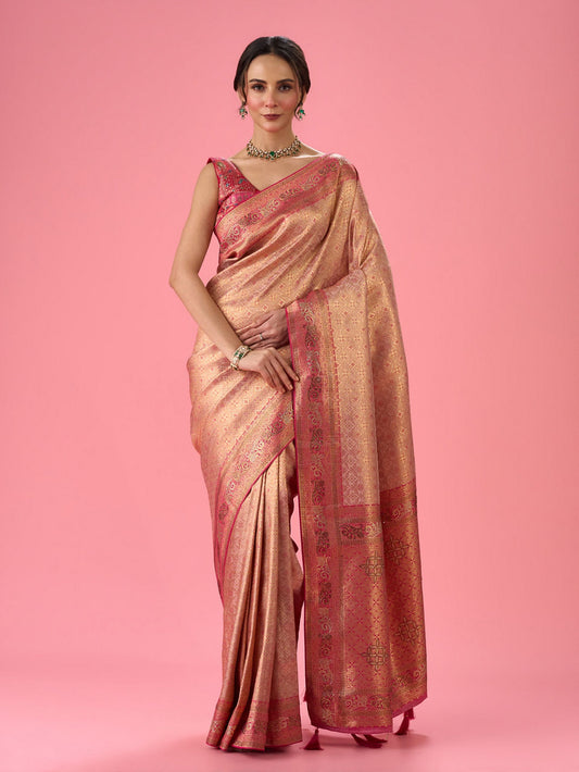 Mohey Radiant Rani Pink Banarasi Saree