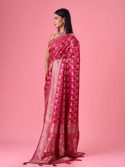 Mohey Radiant Pink Banarasi Saree - view 3