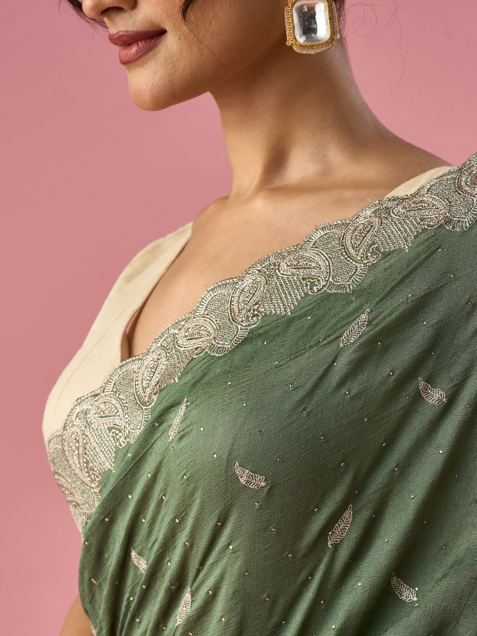 Mohey Green Silk Saree with Stone Work - view 4