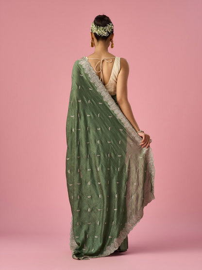 Mohey Green Silk Saree with Stone Work - view 5