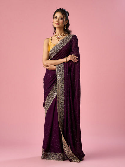 Mohey Purple Silk Saree with Stone Work - view 3