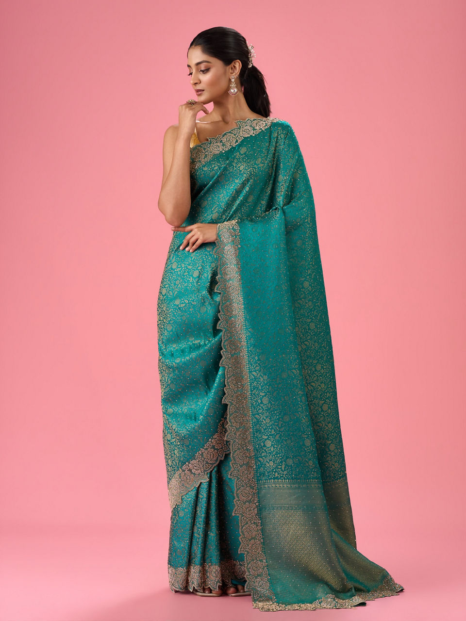 Mohey Radiant Rama Green Banarasi Saree