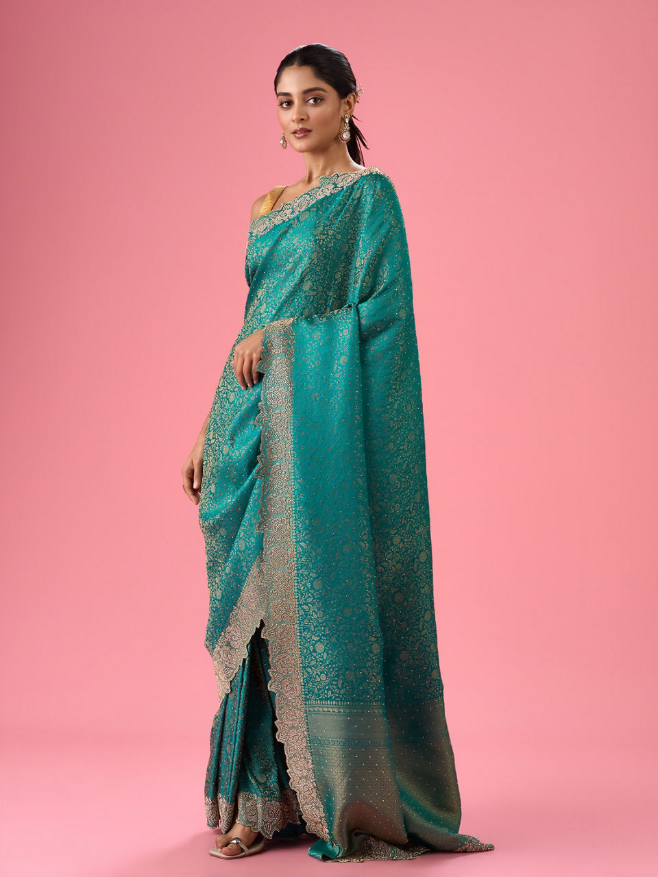 Mohey Radiant Rama Green Banarasi Saree - view 3