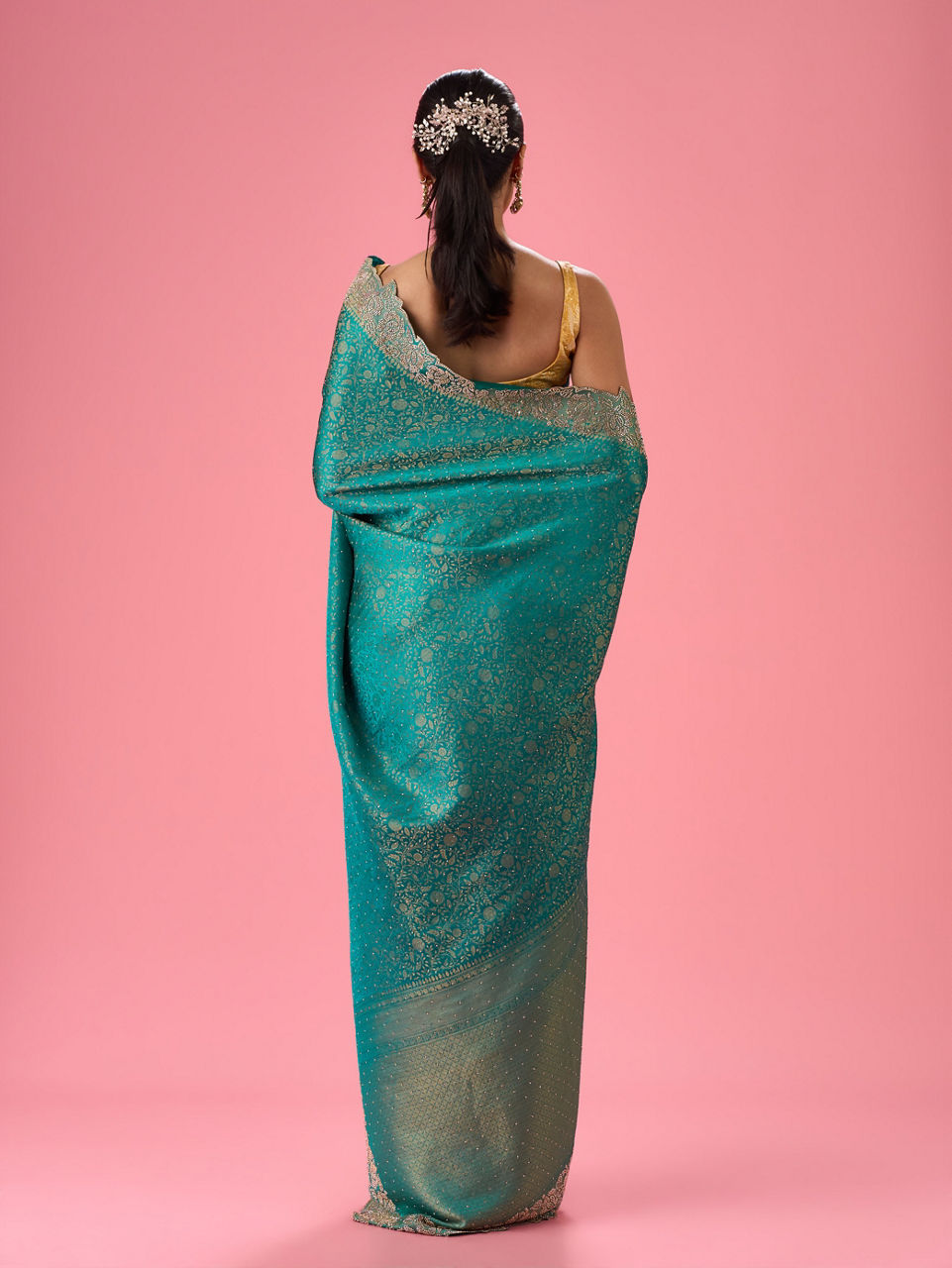 Mohey Radiant Rama Green Banarasi Saree - view 5