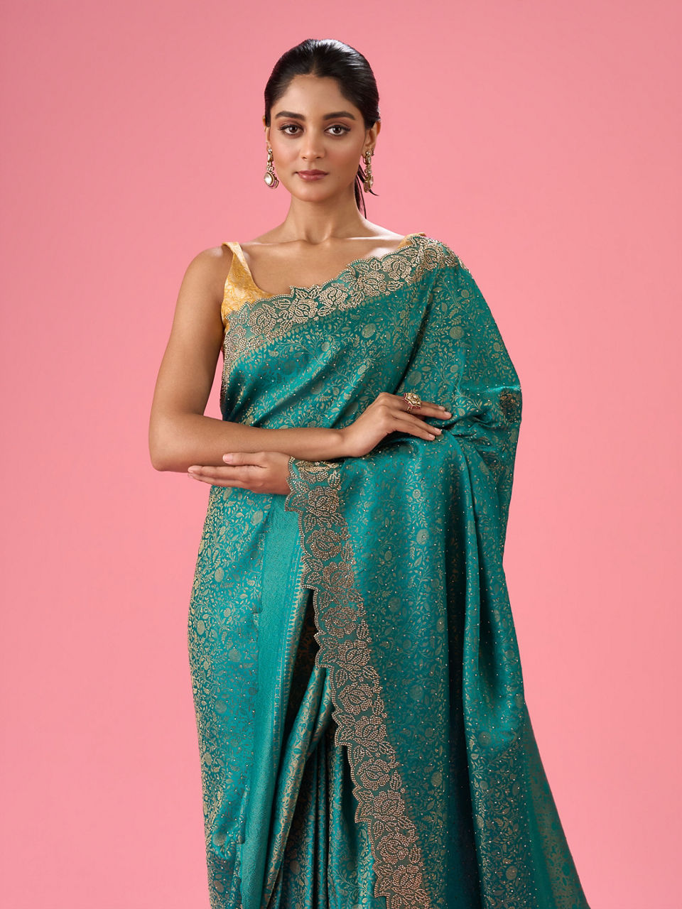 Mohey Radiant Rama Green Banarasi Saree - view 2