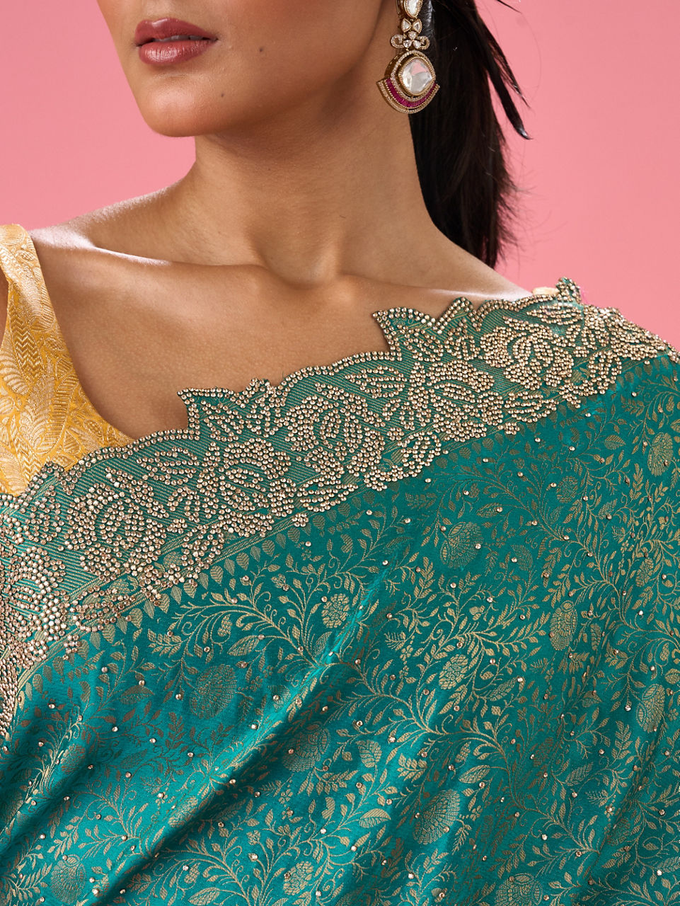 Mohey Radiant Rama Green Banarasi Saree - view 4