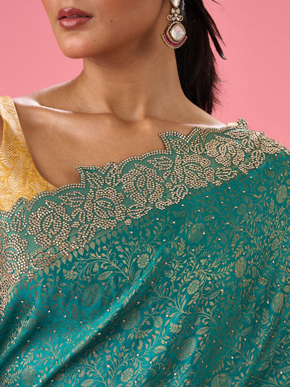 Mohey Radiant Rama Green Banarasi Saree - view 4