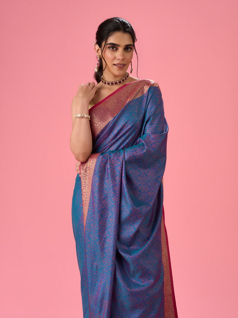 Mohey Elegant Teal Blue Saree - view 2