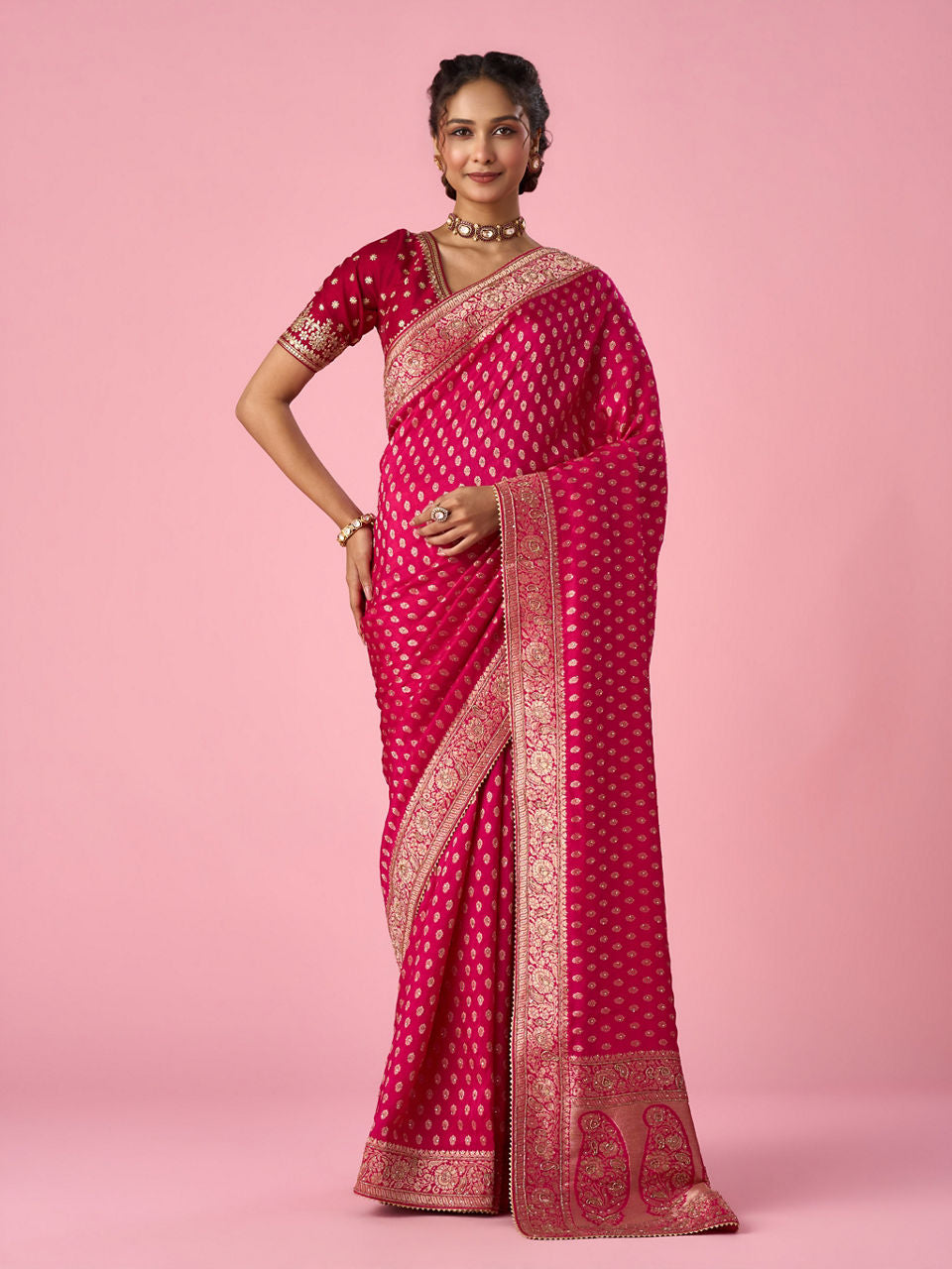 Mohey Pink Silk Saree with Hand Embroidery