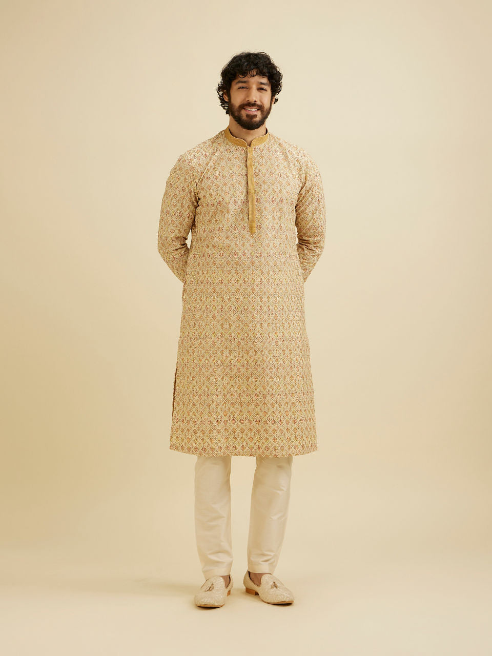 Manyavar Fawn Chikankari Kurta Set - view 3